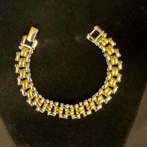 Gold and Silver Geometric Bracelet with Textured Design